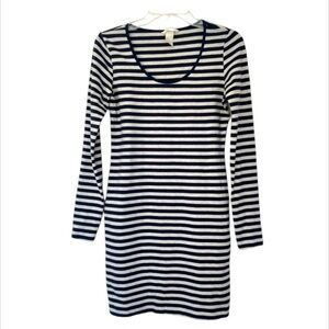 H&M Basic Knit Striped Long Sleeve Bodycon Navy Gray Dress